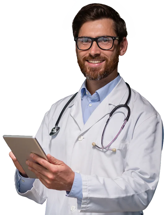 smiling doctor holding tablet in modern office set 2026 01 09 10 38 01 utc 1