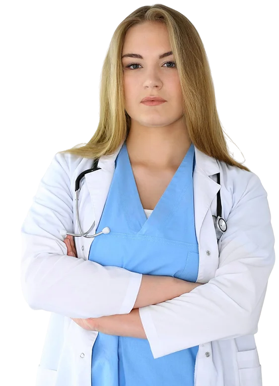 doctor woman work while standing straight hospital clinic blonde cheerful physician ready help patients data best service medicine healthcare 1