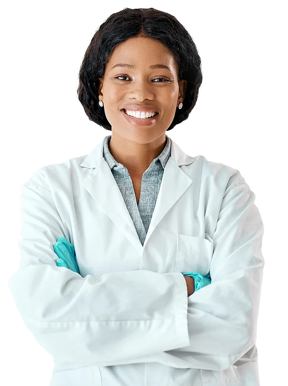 smiling woman in lab coat with microscope 2026 01 09 09 33 04 utc 1